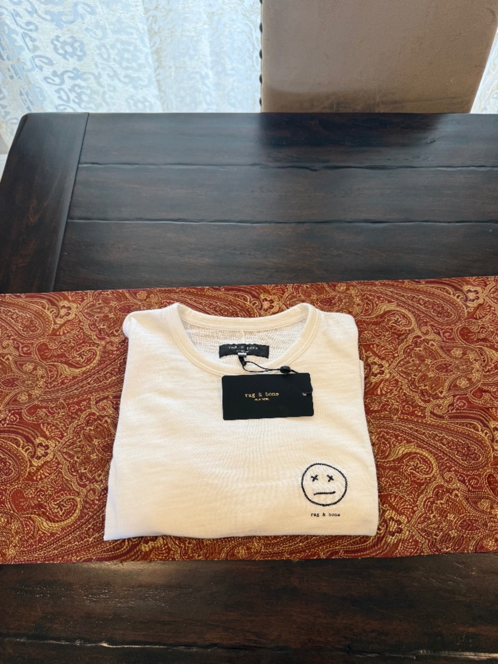 Rag & Bone Men's Medium White Sour Face Cotton Embroidered Tee MSRP $128